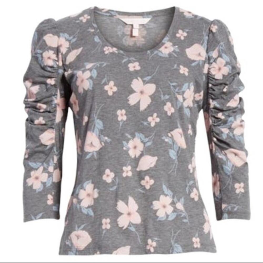 Rebecca Taylor Daniella Floral Jersey Top Gray S